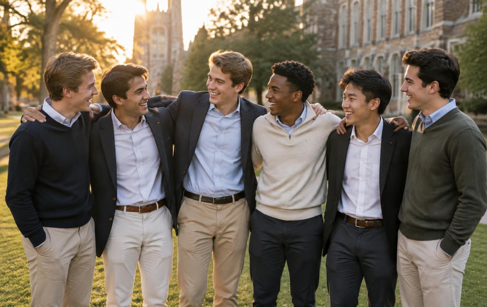 Brothers of Illinois Epsilon together outside the chapter house